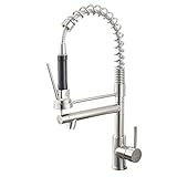 Comllen High Arch Brushed Nickel Pull Out Sprayer Kitchen Faucet, Spring Pull Down Kitchen Faucets