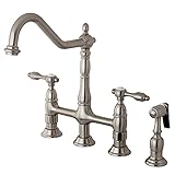 Kingston Brass KS1278TALBS Tudor 8 Inch Center Kitchen Faucet With Brass Sprayer, Brushed Nickel,...