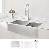 ZUHNE Stainless Steel Double Basin Farmhouse Sink 60/40 (36-Inch Curved Apron Front)