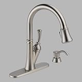 Delta 19949-SSSD-DST Savile Single Handle Pull-Down Kitchen Faucet with Soap Dispenser, Stainless