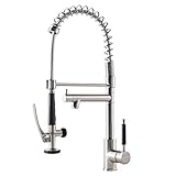 VCCUCINE Modern Solid Brass Single Lever High Arch 2 Spouts Pull Out Sprayer with Lock Silver...