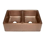 Rockwell Farmhouse Apron Front Handmade Pure Solid Copper 33 in. Double Bowl Copper Kitchen Sink in...