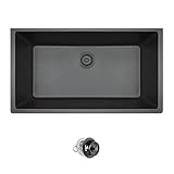 Undermount Granite Composite 32-5/8 in. Single Bowl Kitchen Sink in Black with Matching Strainer