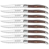 Laguiole Set of 8 Steak Knives Forged Steel Blades Pakka Wood Handles Finished By Hand
