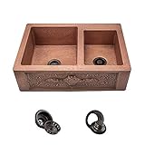 MR Direct 911-STFL Copper Apron-Front 33 in. Double Bowl Kitchen Sink Strainer and Flange, Strainer...